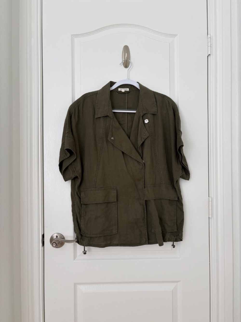 Eileen Fisher Linen Jacket Green Boxy Lightweight Short Sleeve Unlined Size S-L
